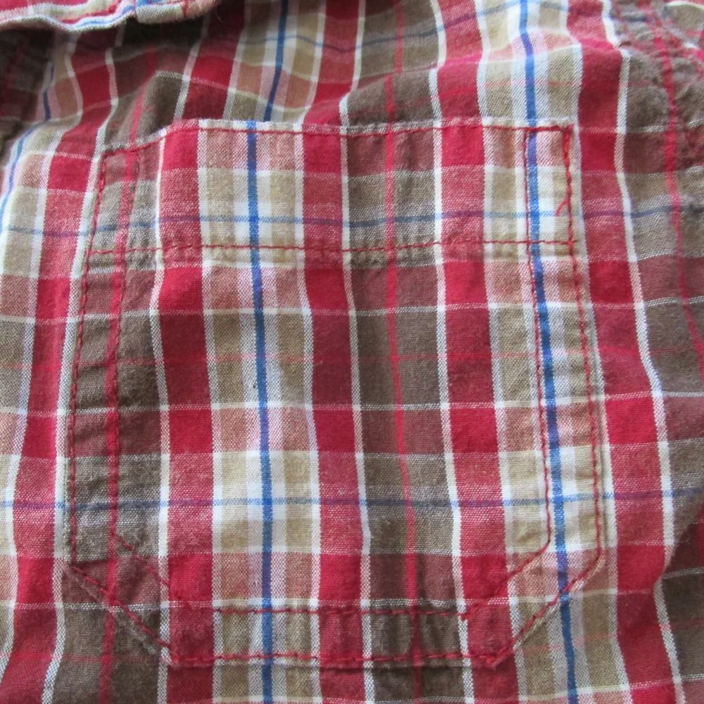 Faded Glory Button Front Shirt Boys Size 24M Red Brown‎ Plaid Long Sleeve Collar